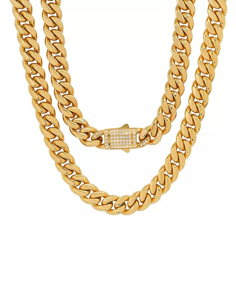 STEELTIME Men's 18k Gold Plated Stainless Steel Cuban Link Chain Necklace